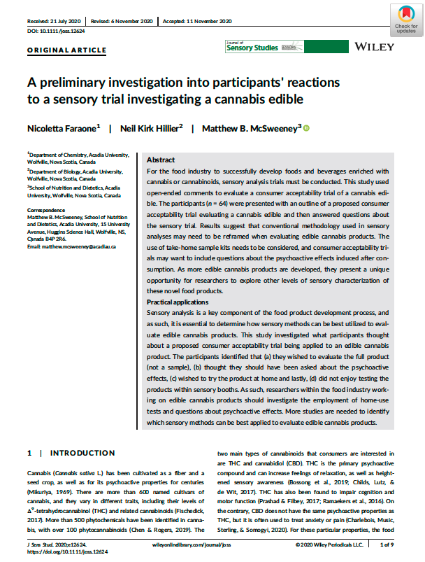 A preliminary investigation into participants’ reactions to a sensory trial investigating a cannabis edible